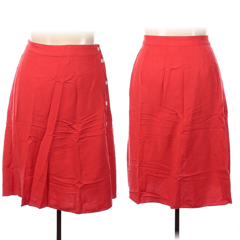 Red-Orange Linen-Blend Loft Plus Skirt